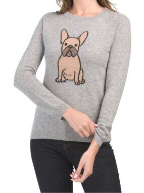 Philosophy Cashmere Sweater French Bulldog Grey Novelty